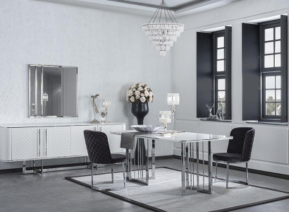 Dining room Furniture Luxury Complete Dining table Sideboard with Mirror Design 4x Chairs